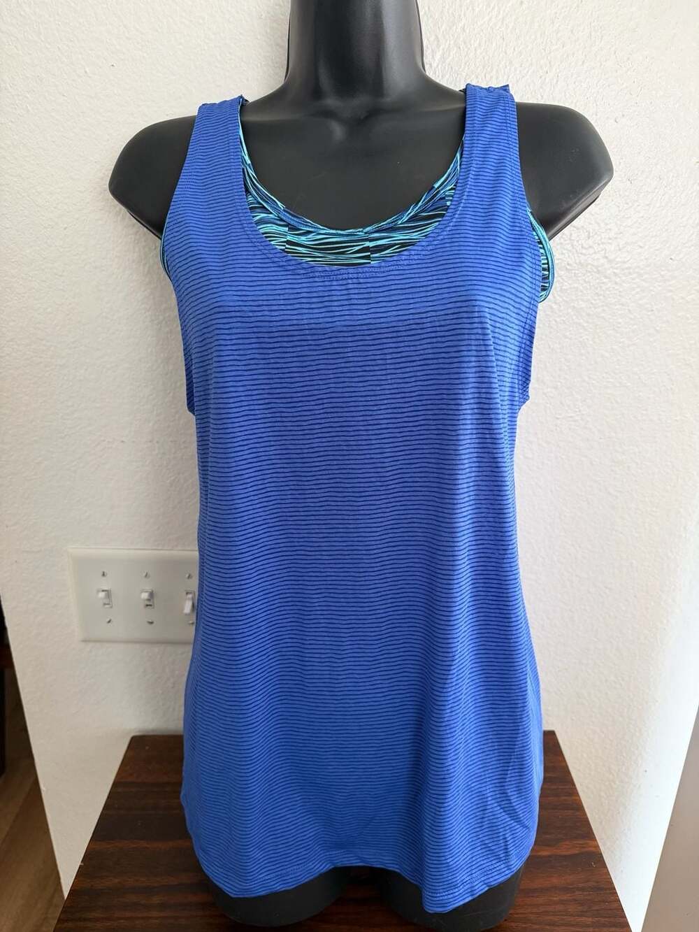 Champion 2-in-1 Active Tank Top XS Blue Sports Bra Built-In